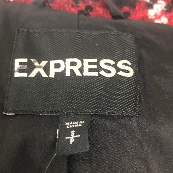 New with tag Express Women’s Red Black Houndstooth Tweed Wool Winter Peacoat - Picture 15 of 16